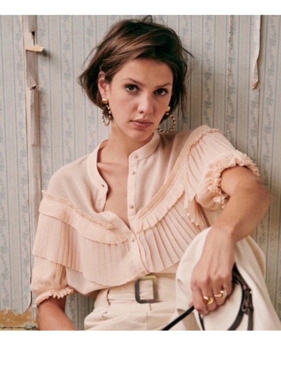 Sezane Tops - Sezane Tomette Pale Pink Pleated Ruffle Button-Up Blouse size 36